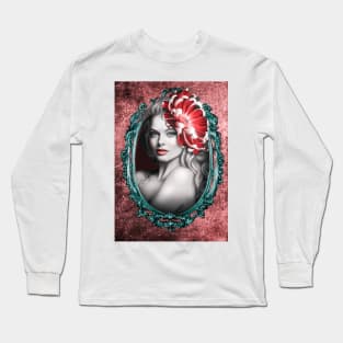 Vibrant Pink and Turquoise Flower Beautiful Girl Contemporary Art Long Sleeve T-Shirt